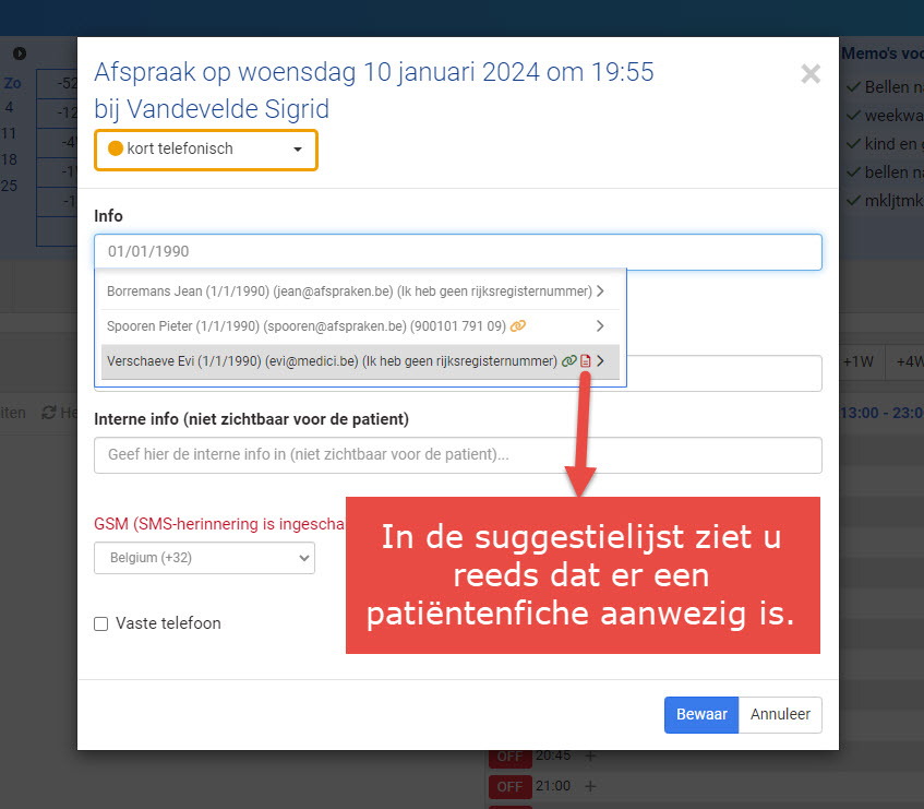 Screenshot afsprakenmodule: agenda met groepsoverzicht